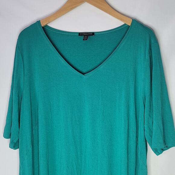 Eileen Fisher- Women's Plus Green V Neck Jersey Dress- size 2x - Picture 2 of 6